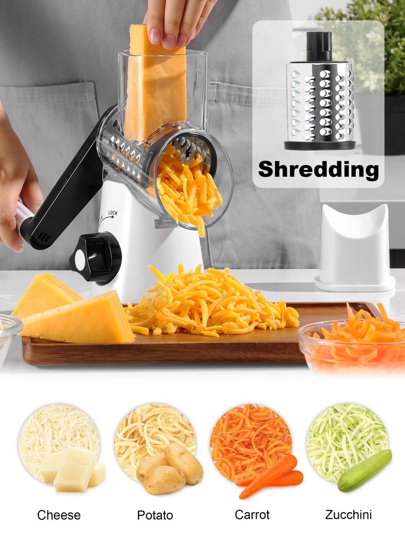 GDL Cheese Grater Rotary, Rotary Grater for Kitchen, Kitchen Grater Vegetable Slicer with 3 Drum Blades, Fast Cutting Cheese Shredder for Vegetables and Nuts - Image 2
